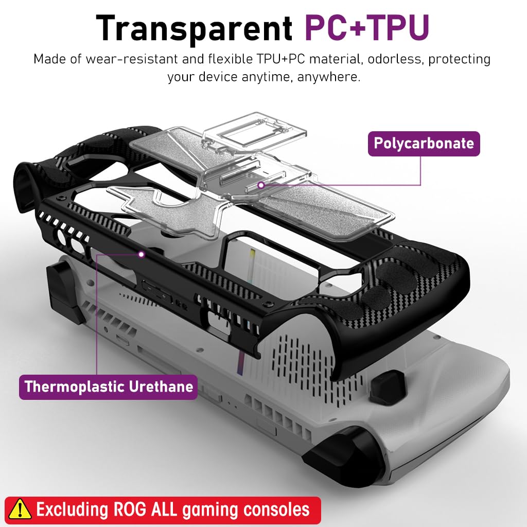 ZORBES Case for Rog Ally, Rog Ally Game Console Protector, Anti-Scratch TPU Cover with Folding Kickstand, Transparent PC + TPU Case, Non-Slip Protective Case Skin Cover Handheld Cover, Not Included Rog Ally