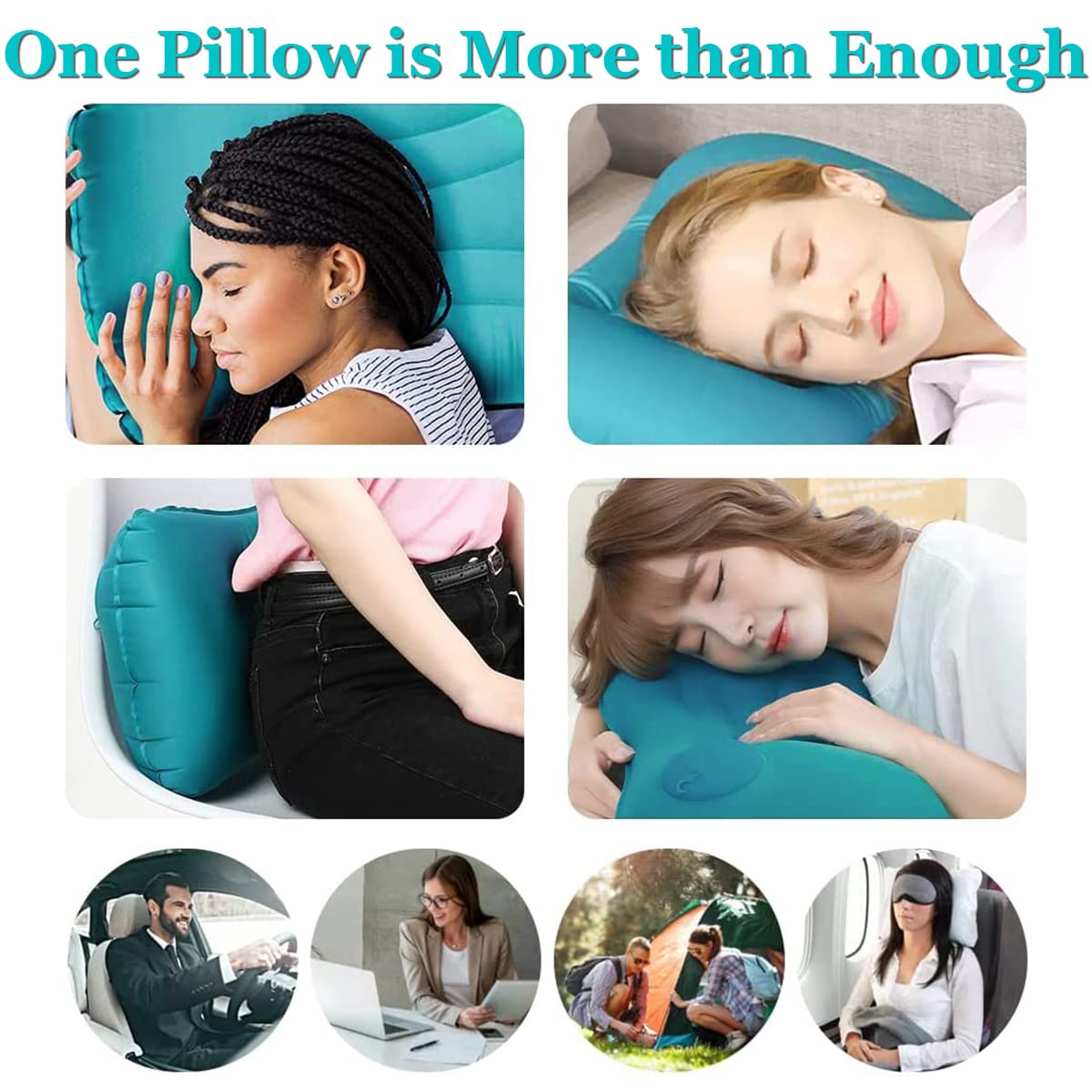 PALAY Inflatable Travel Pillow, Comfort Ultralight Inflatable Air Pillow, Ergonomic Neck Air Pillow & Lumbar Pillow for Neck & Lumbar Support While Camp, Hiking, Backpacking, Turquoise