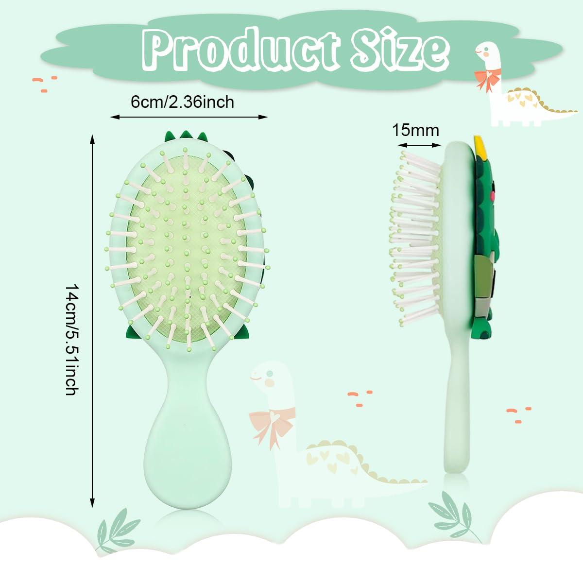 PALAY Hair Brush for Kids Cartoon Dinosaur Toddler Paddle Hair Brush Kids Comb Mini Hair Brush with Soft Bristle and Air Cushion Hair Brush for Girls, Boys, Women - Green