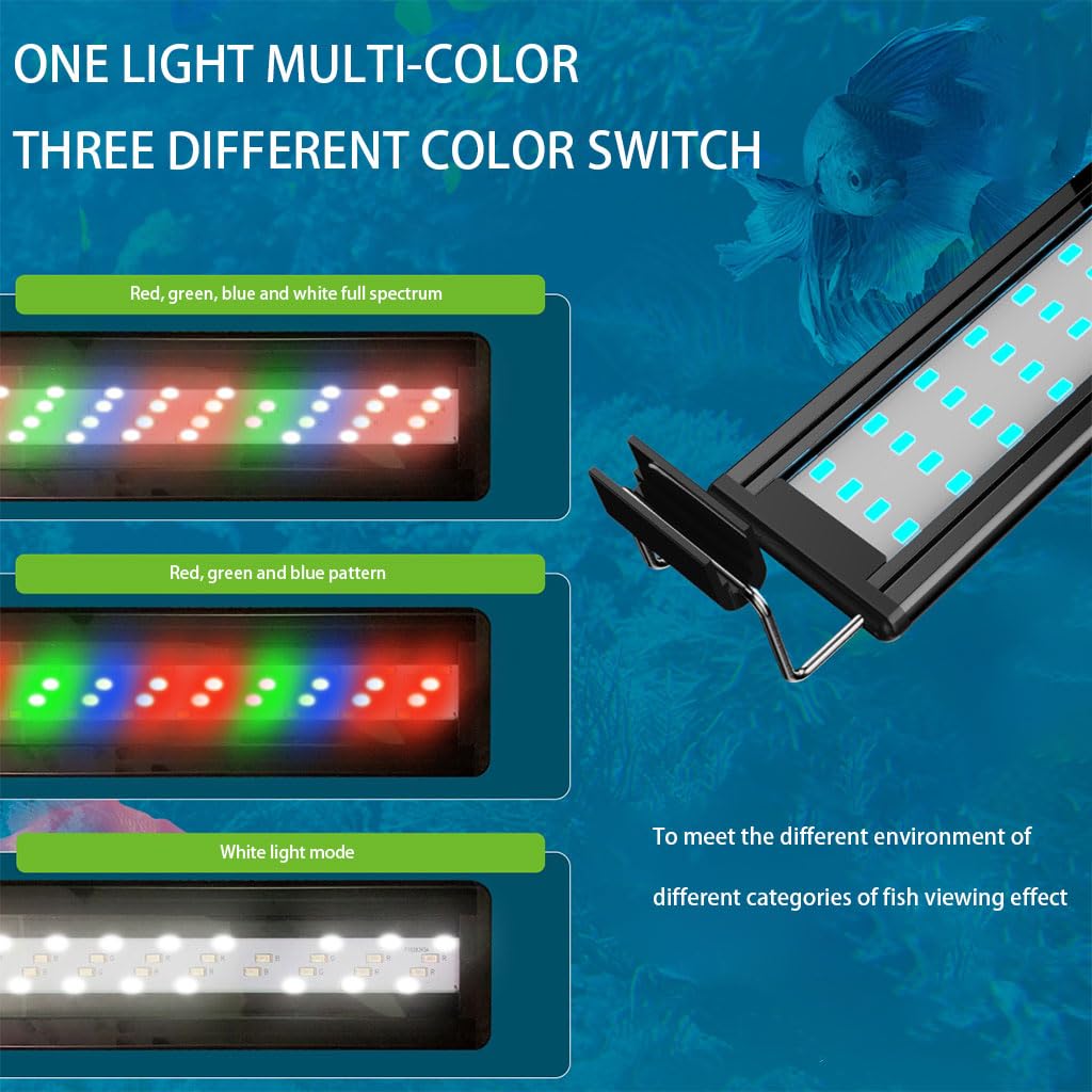 Qpets Multi-Color 16W Aquarium Light with Adjustable White Blue Red Green LEDs & Extendable Brackets, Suitable for 60-70CM Tank, Ideal for Freshwater Plants & Ornamental Fishes