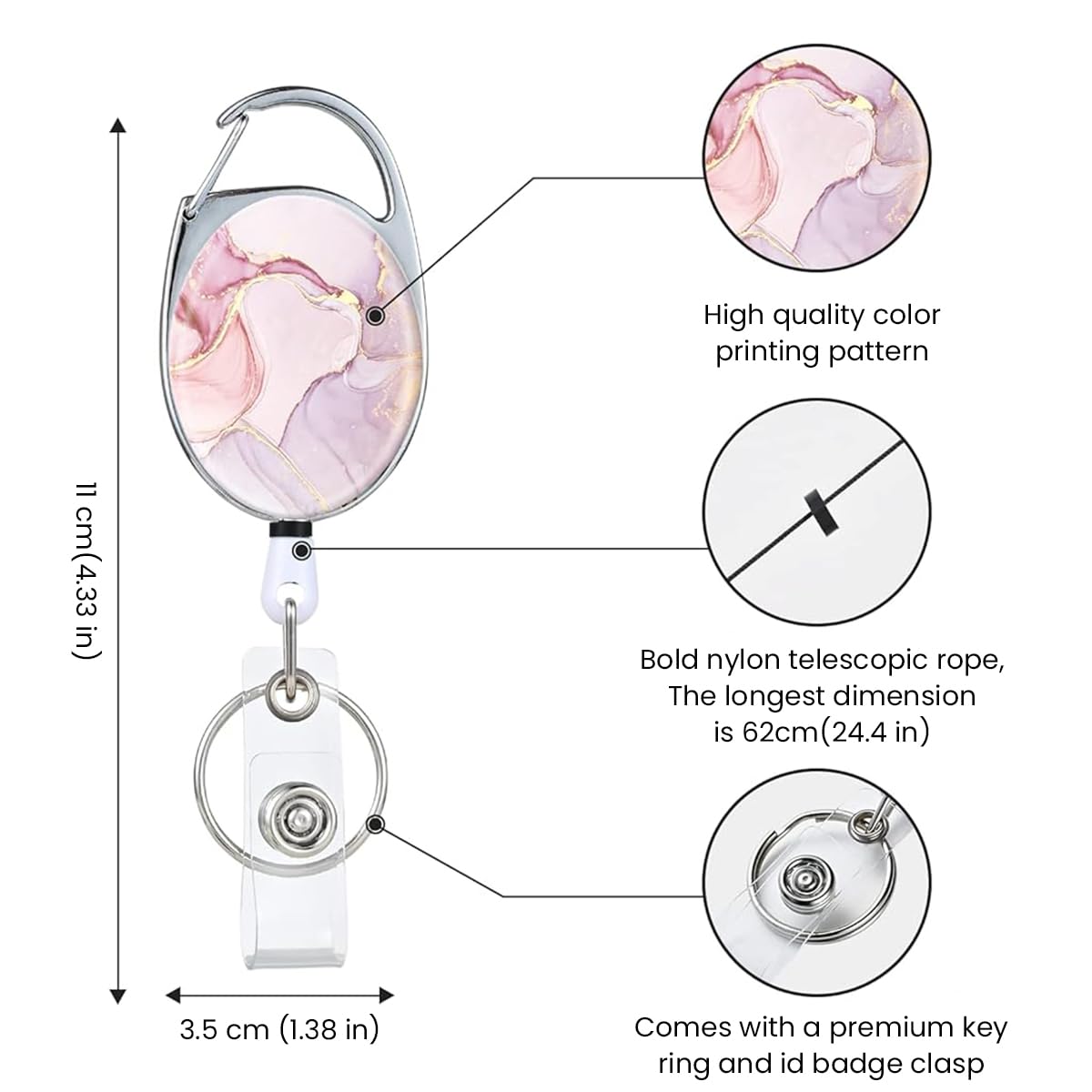 HASTHIP Women Keychain with Retractable Badge Holder, Retractable Badge Reel Holder Fashion Anti-lost Keychain Badge Holder Keychain 24
