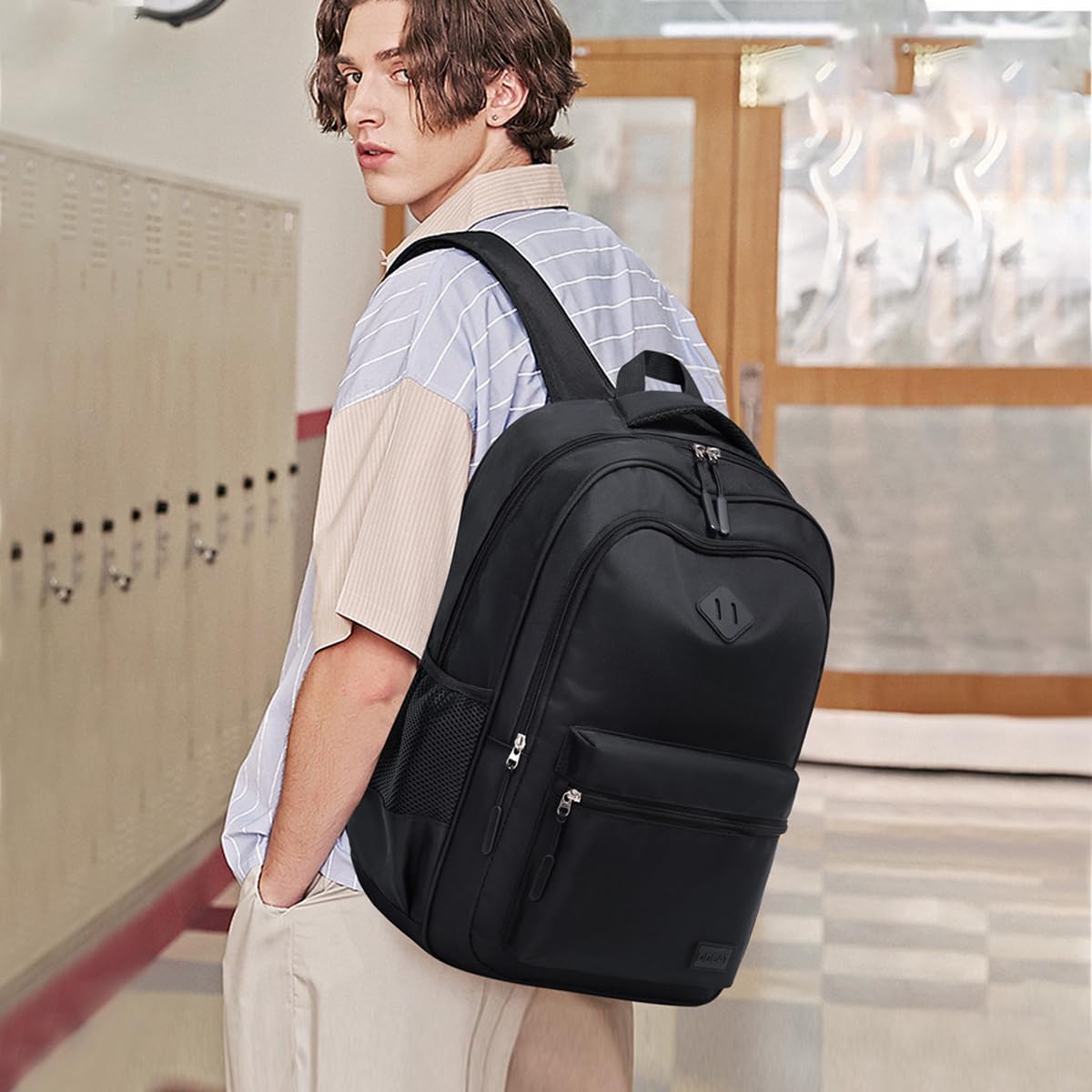 GUSTAVE Large Backpack Multi Compartment Travel Backpack Black Waterproof Oxford Cloth Business Backpack Padded Shoulder Strap Design Laptop Backpack Casual Backpack for School, Travel, 34x17.5x50cm