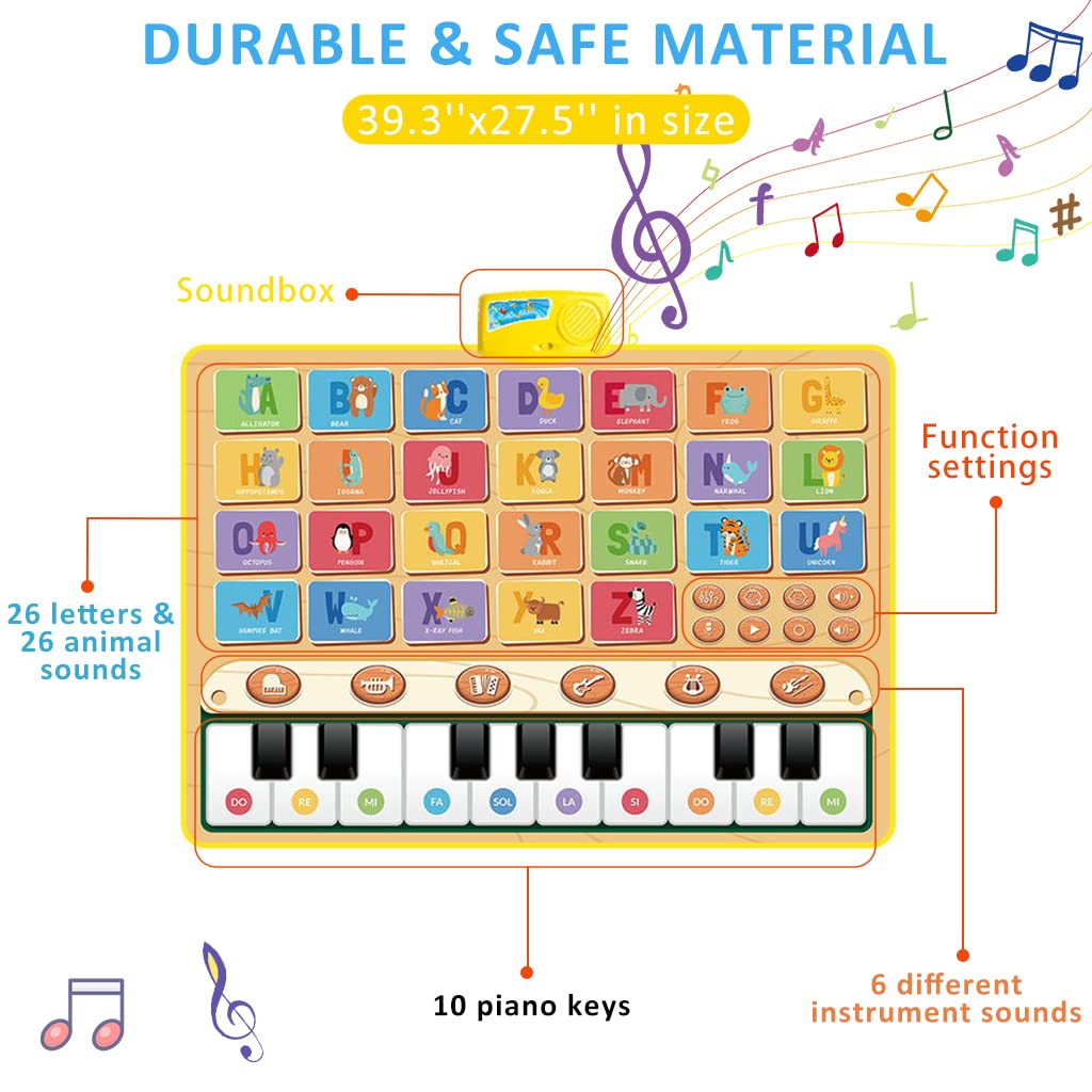 PATPAT Musical Mat for Kids Extra Large Size 39.3''x27.5'' Cartoon Alphabet Piano Mat for Kids Early Educational Toys Adjustable Volume Piano Keyboard Play Mat Sound Toys Gifts for Boys and Girls