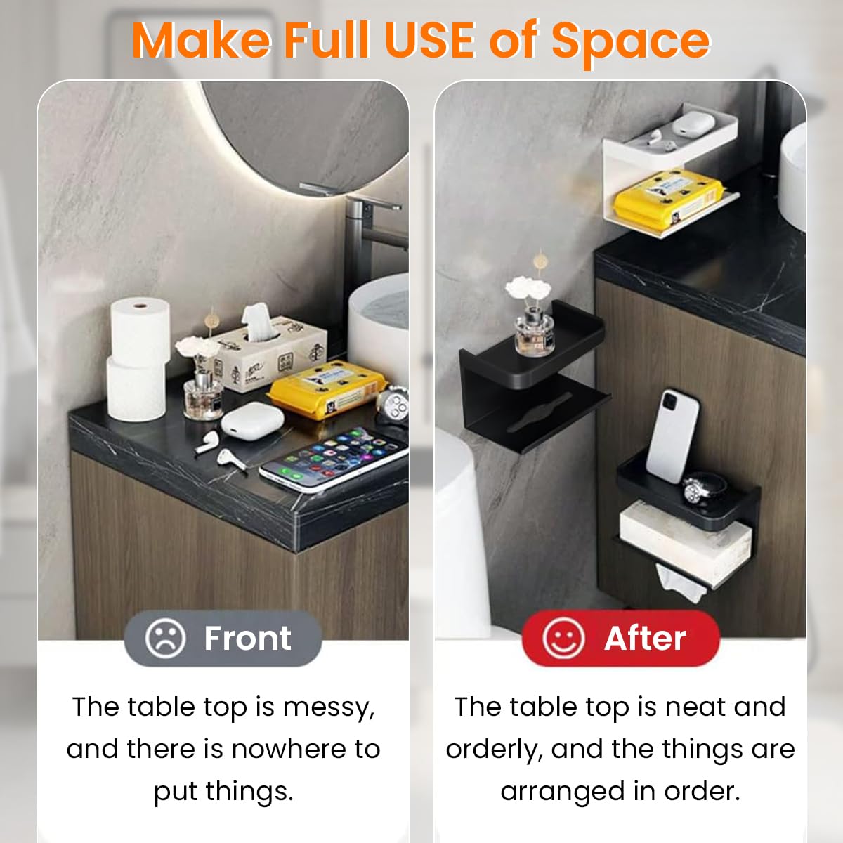 HASTHIP Magic Sticker Series Toilet Paper Holder for Bathroom, Wall Mounted Toilet Paper Holder Bathroom Accessories Tissue Roll Dispenser Storage Rack with Phone Shelf