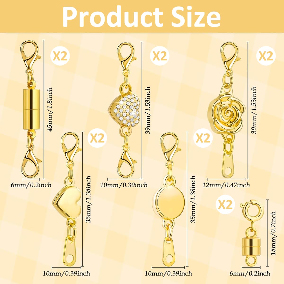 HASTHIP 12Pcs Stylish Necklace Clasps and Closures 6-Style Golden & Silver Alloy Necklace Extension Clasps Bracelet Clasps Necklace Clasps Jewelry Lobster Clasps Closures for Necklace Bracelet