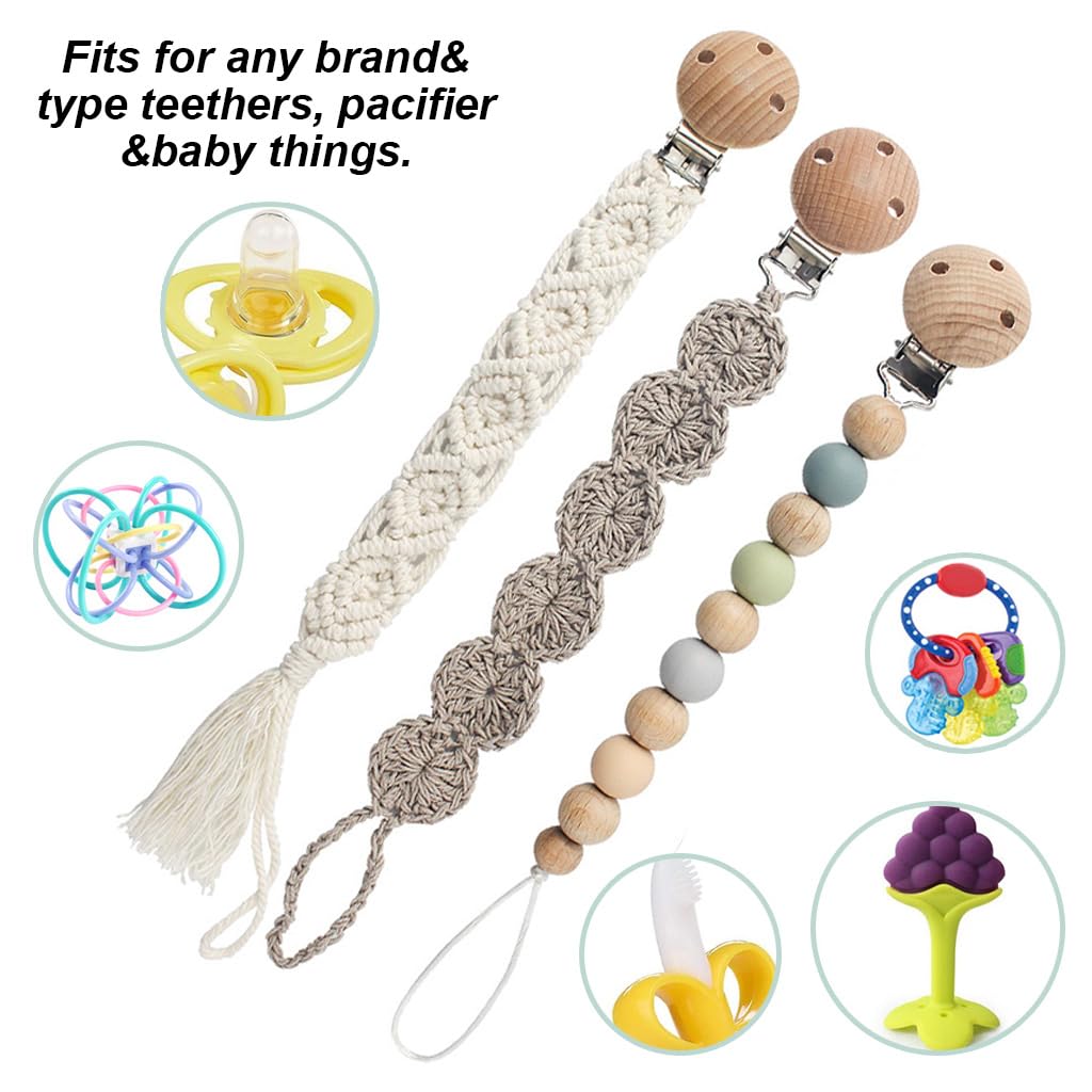 SNOWIE SOFT 2Pcs Pacifier Chain with Pacifier Clips and Storage Bag, Baby Teether Holder Belt Pacifier Clip for Baby Present, Teether Toy Pacifier Anti Lost Clip Teething Toy