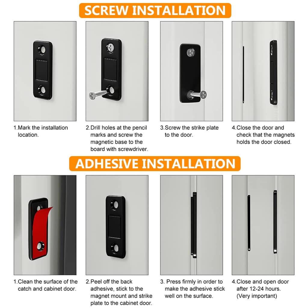 HASTHIP 4 Pack Magnetic Door Catch, Ultra Thin Cabinet Door Magnets with Strong Adhesive Sticker & Screws, Magnetic Door Stopper Safety Latches for Kitchen Cupboard Closet, Black