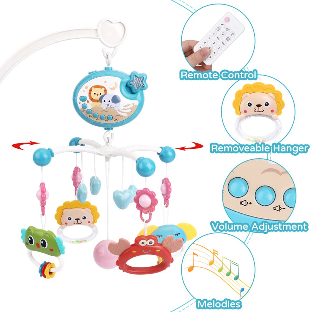 PATPAT Crib Hanging Toy for Babies,Electric Rotation Crib Soothe Toy Multifunctional Crib Hanging Toy with Lullabies, Timing,Cartoon Projection,Night Light,Crib Hanging Toy for Baby 3-6 Month (Blue)