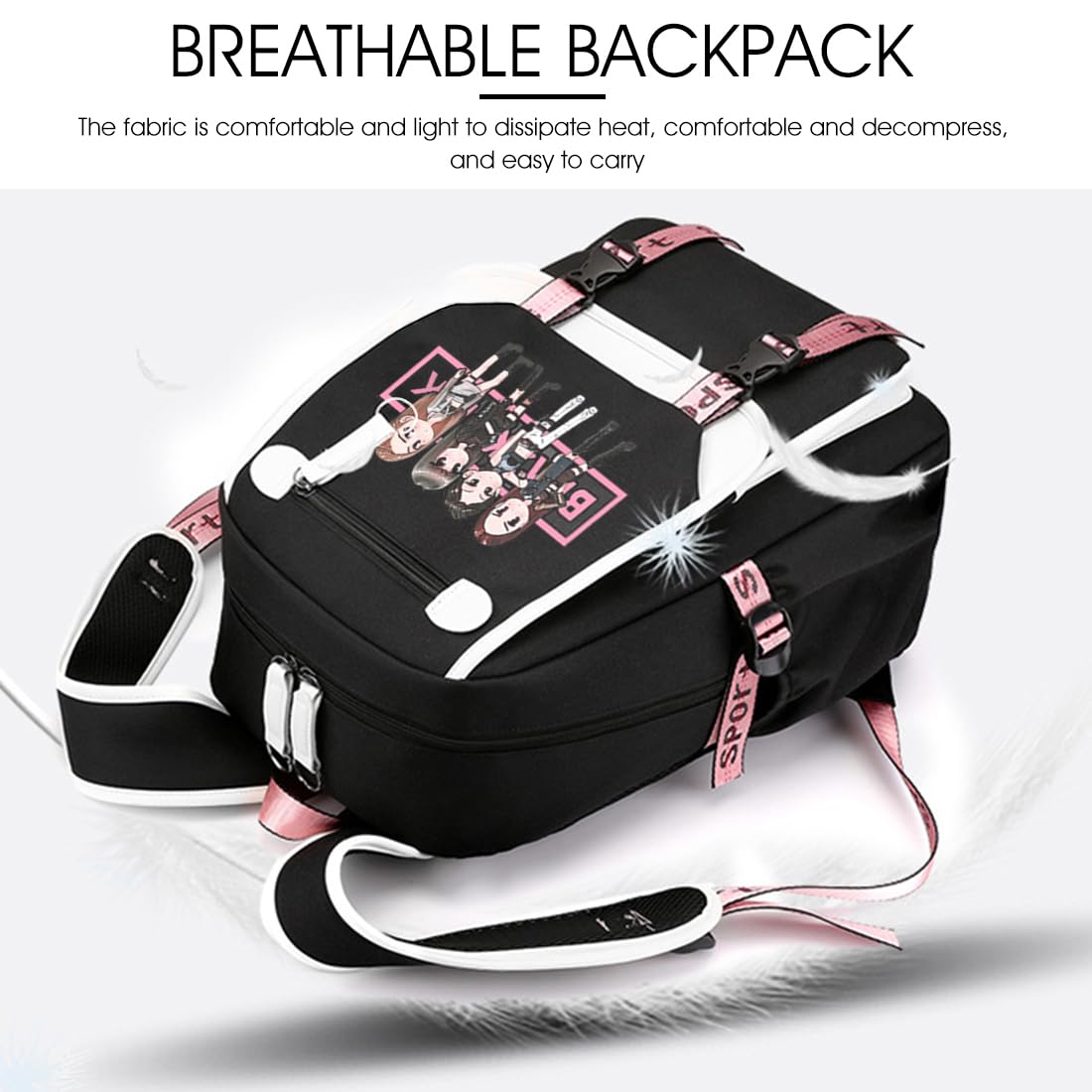 PALAY Blackpink School Backpack For Girls School Bag With Usb Charging & Headset Port Kpop Idol Print Laptop Backpack College School Bookbag For Boys