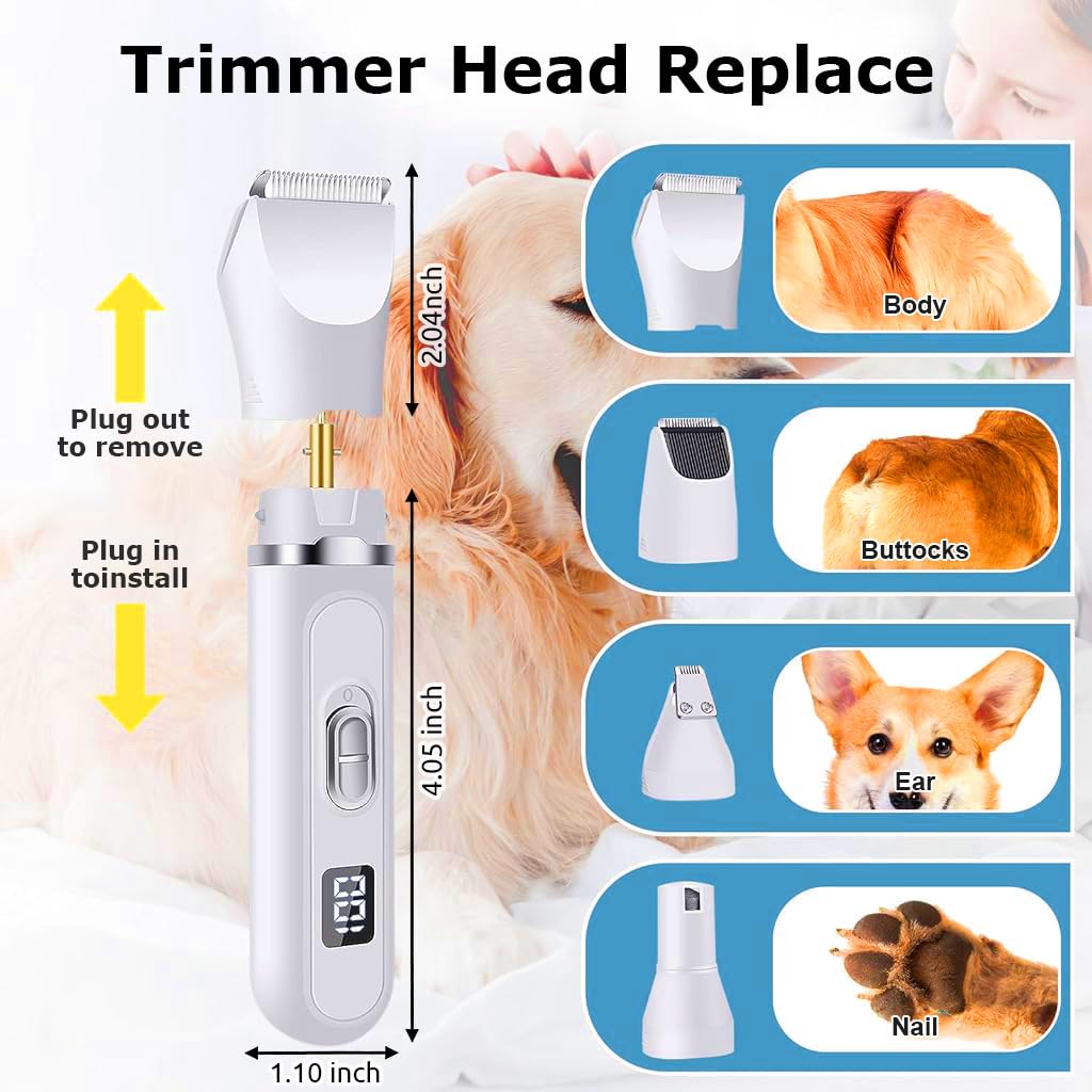 Qpets Dog Grooming Kit 4 in1 Electric Dog Hair Trimmer Dog Clipper USB Hair Trimmer with Hair 2 Limiting Comb Dog Hair Trimmer Kit for Thick Long Hair, Pet Grooming Hair Clipper for Dogs Cats