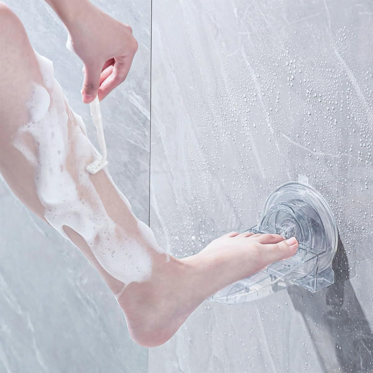 HASTHIP Transparent Shower Foot Rest with Strong Suction Cup, Wall-Mounted Foot Pedal for Shaving & Showering, Bathroom Showering Accessories