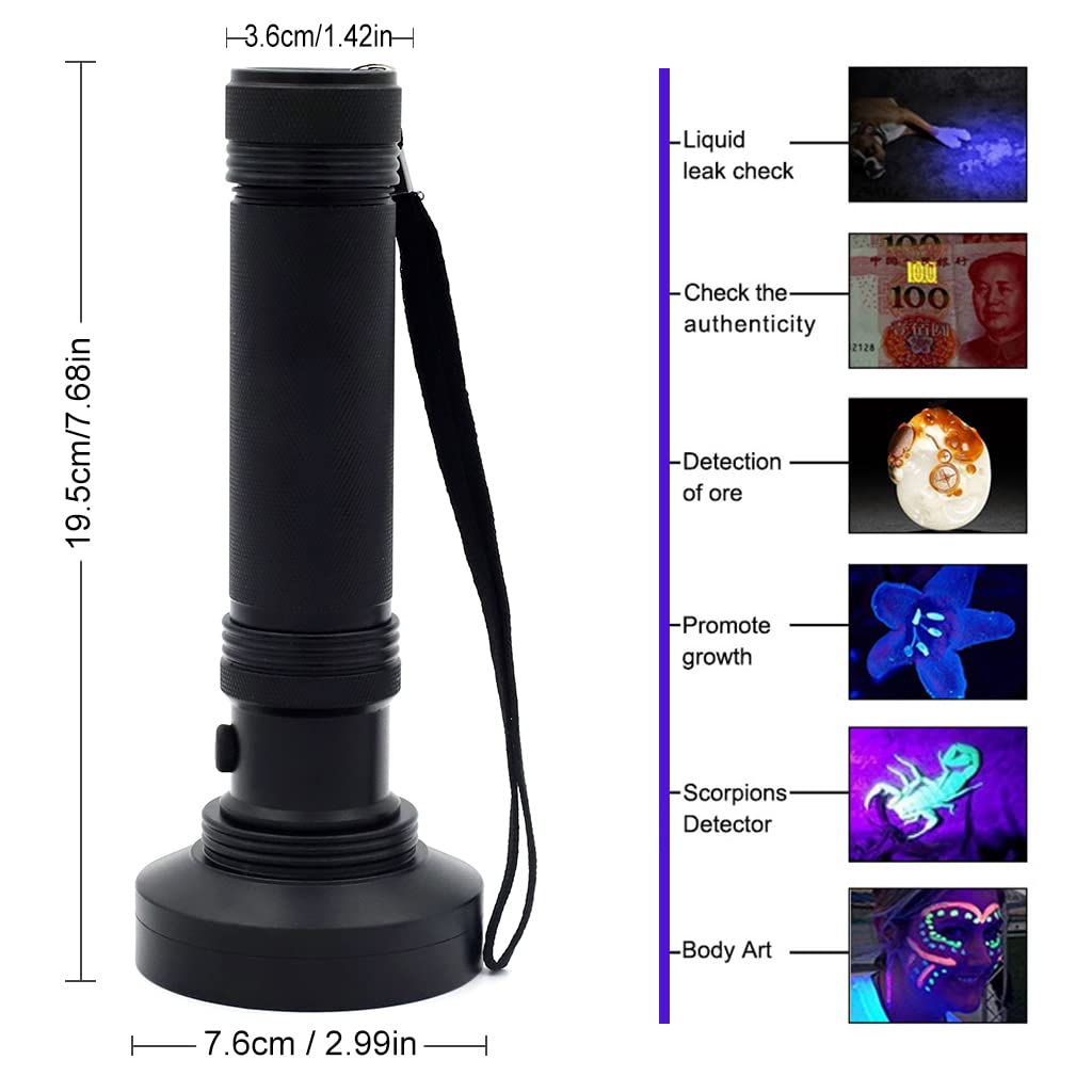 Qpets 100 LEDs UV Torch Light, UV Flashlight Black Light UV Light Torch for Pet Urine Detection, Blacklight Detector for Dog Urine, Pet Stains, Bed Bug on Carpet/Rugs(Without Battary)