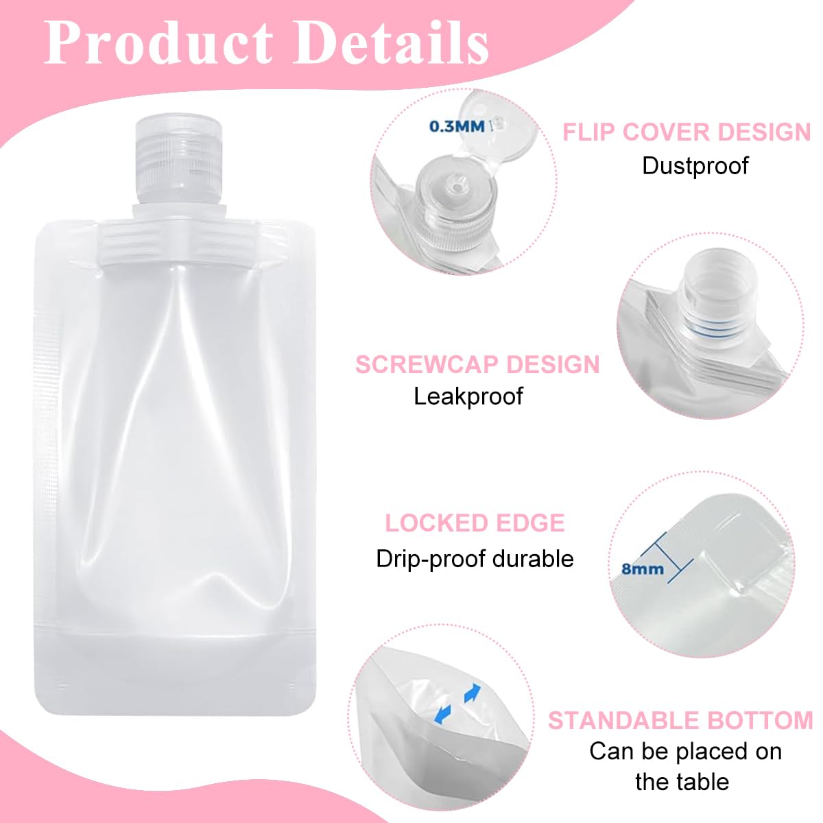 MAYCREATE Travel Pouch for Toiletries Empty Travel Toiletries Bottle Set of 18Pcs 30/50/100ml Stand Up Pouches Cream Jar Travel Accessories Portable Bottle for Travelling Kit for Shampoo Lotion Soap