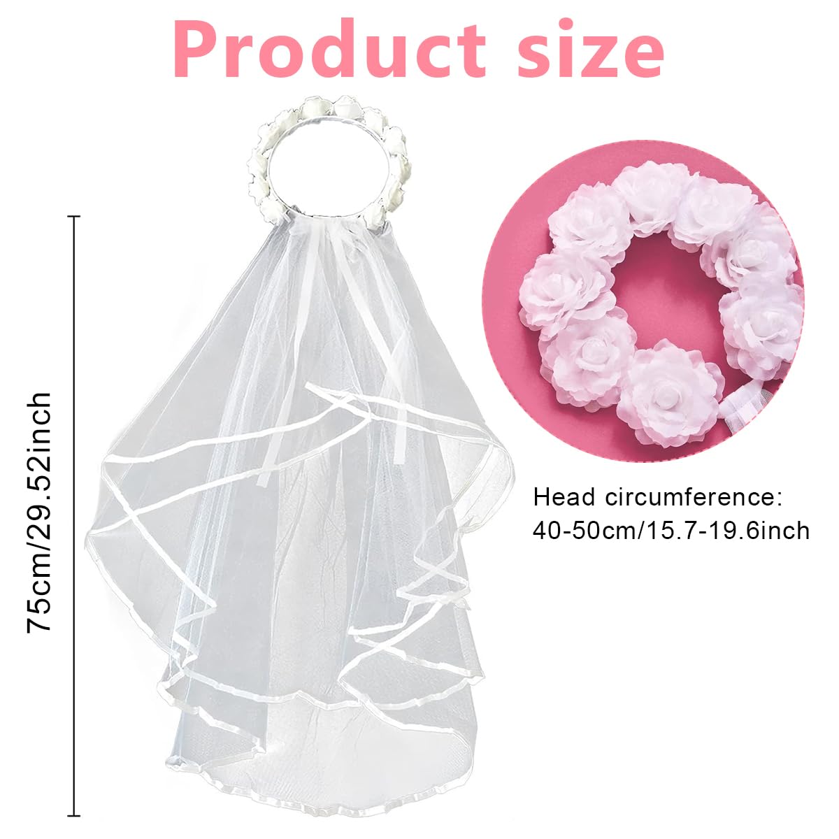 PALAY Bridal Veil for Wedding White Floral Bachelorette Party Veil, Boho Flower Crown Veil, Bridal Shower Veil, Bride to Be Gift Head Wear for Wedding Party