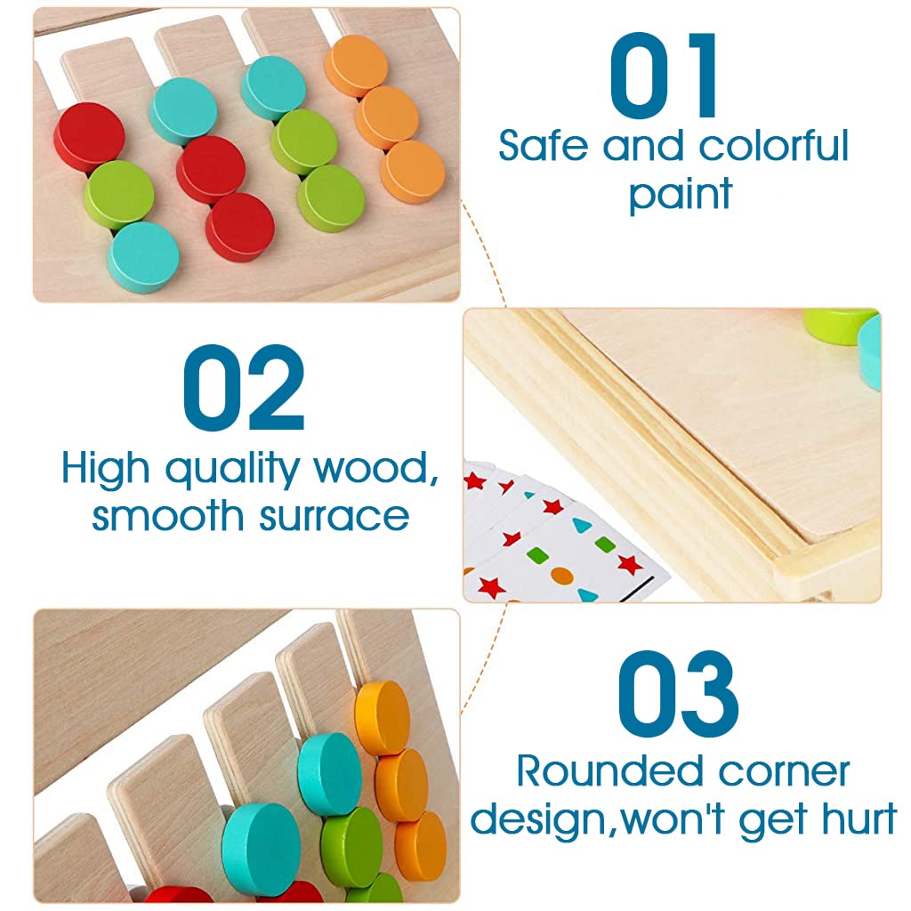 PATPAT Brain Games For Kids Learning Toys Slide Puzzle Color&Shape Matching Brain Teasers Logic Game Preschool Montessori Educational Wooden Toys For Kids Boys Girls Age 3 4 5 6 7 Years Old|Pack of 1