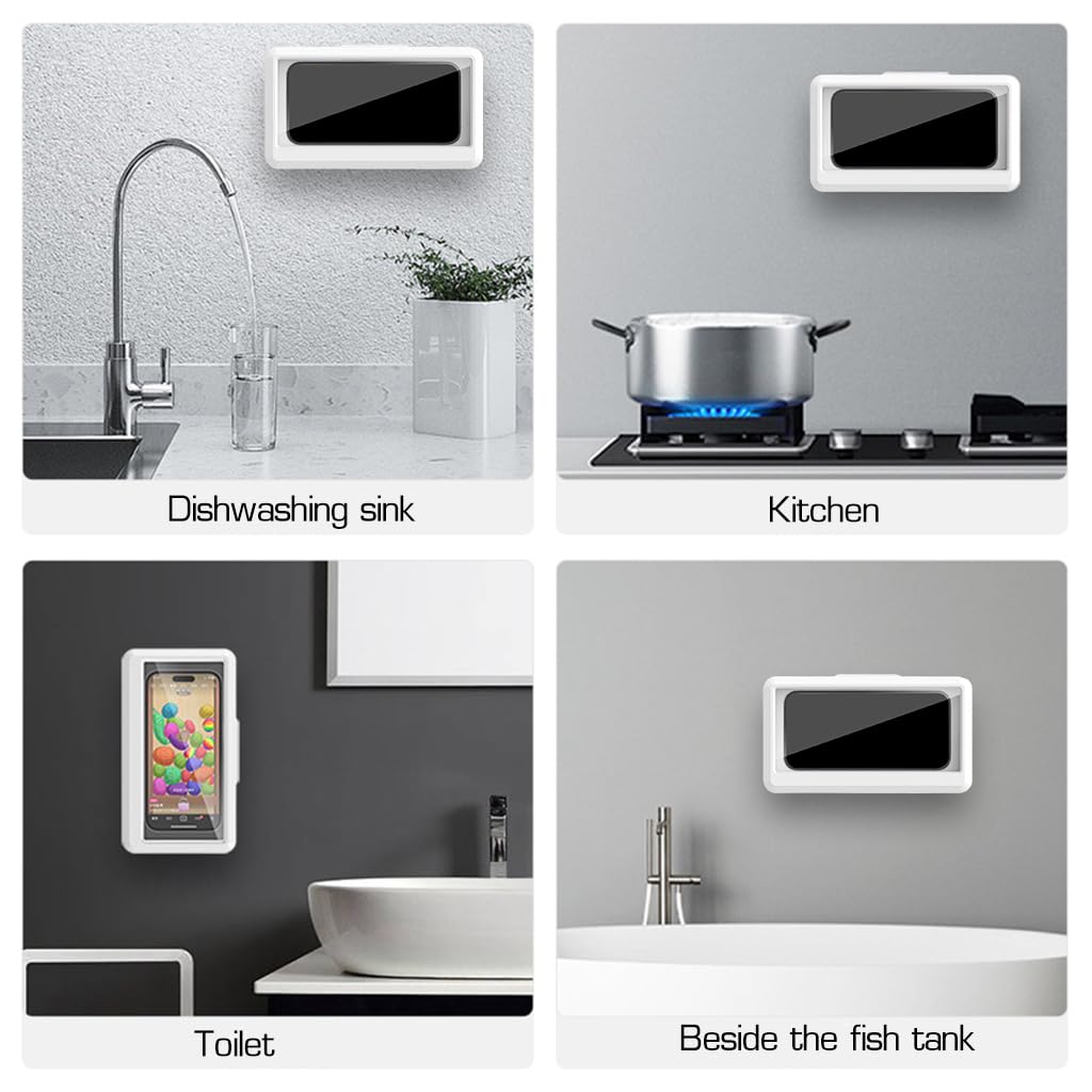 ZORBES Waterproof Bathroom Wall Mount Phone Holder Case 360° Rotatable Phone Stand with HD Touch Screen Self Adhesive Installation Detachable Phone Holder for 6.8