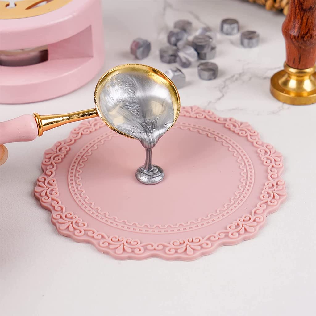 HASTHIP Wax Seal Kit with Wax Seal Furnace, Wax Seal Spoon and Wax Seal Silicone Pad for Melting Wax Seal Beads or Sealing Wax Sticks, Wax Melting Furnace Tool for Wax Envelope (Pink)