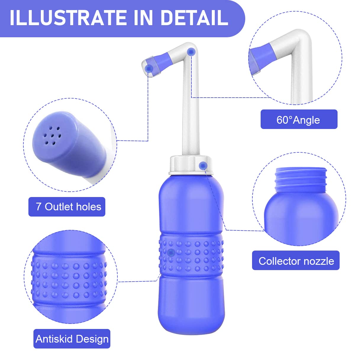 Supvox 450ML Portable Bidet Jet Spray for Toilet, Peri Bottle for Postpartum Care 2 Nozzle Strong Spray, Travel Bidet for Toilet With Upgrate Longer Bottle Rod For Personal Wash, Travel Essentials