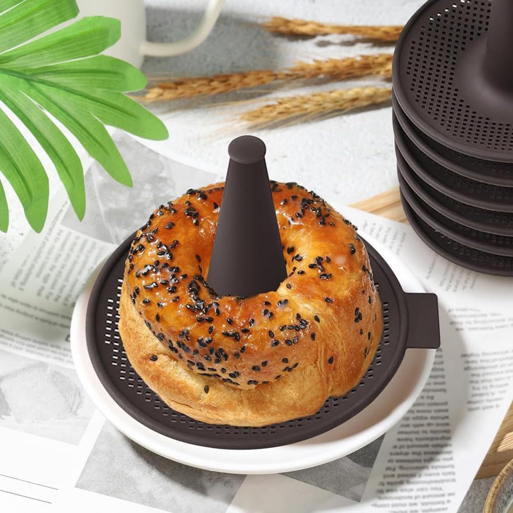 HASTHIP 6PCS Silicone Donut Molds, Brown Baking Mold Set, Pastry Molds for Baking Bagel, Doughnut, Cakes, Mousse Pudding