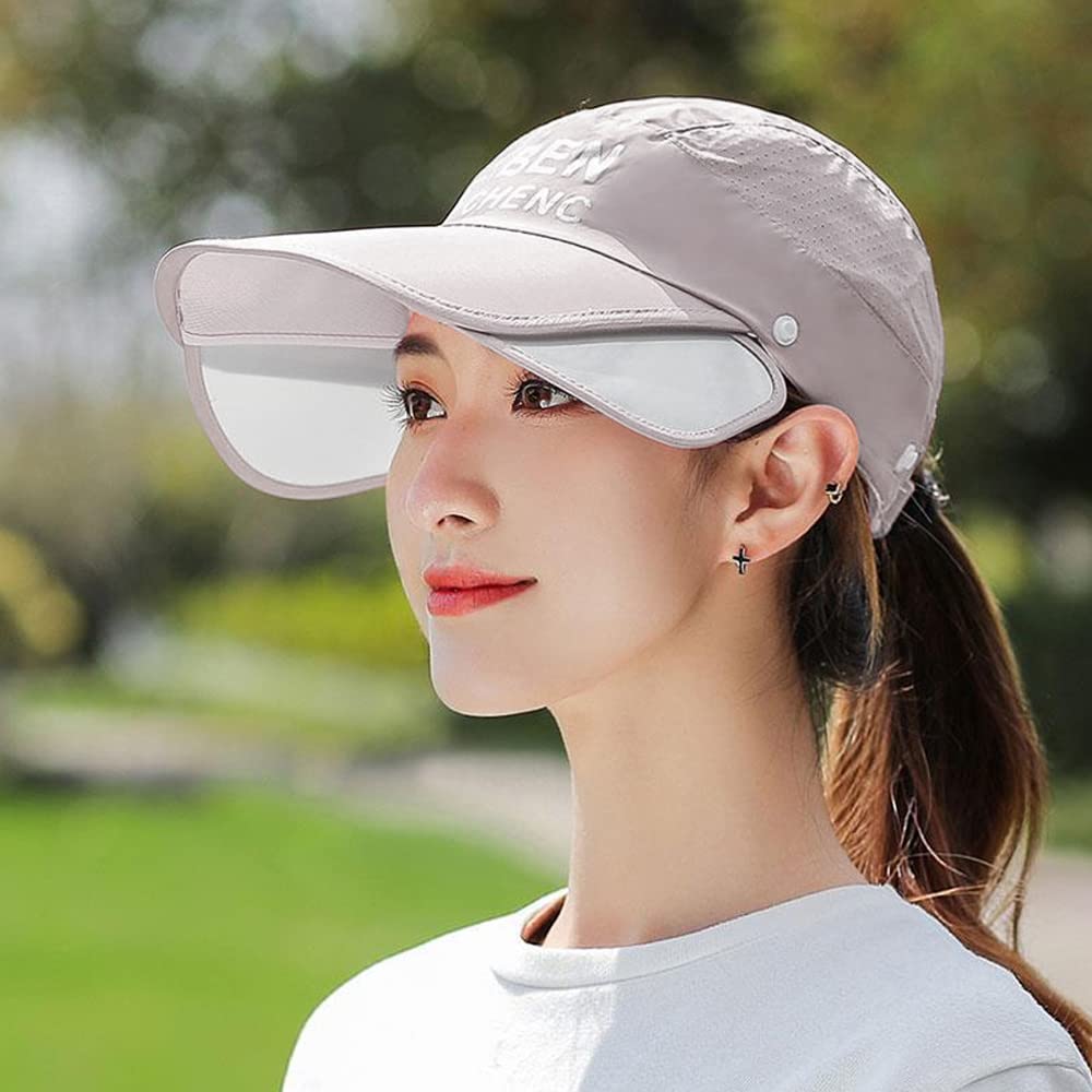 PALAY Sun Hat for Women Wide Brim Sun Cap with Removable Face Neck Cover Flap, Breathable Sun Protection Visor Hats for Beach Fishing - Grey
