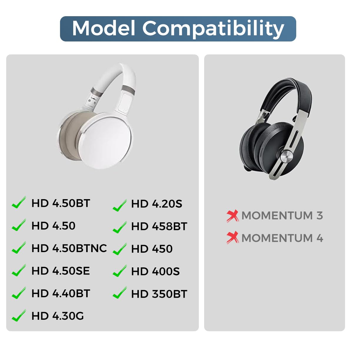 ZORBES Replacement Earpads for Sennheiser HD450BT, HD4.50BTNC, HD4.40BT Bluetooth Headphones Noise Reduction PU Soft Earpads Replacement, One Pair