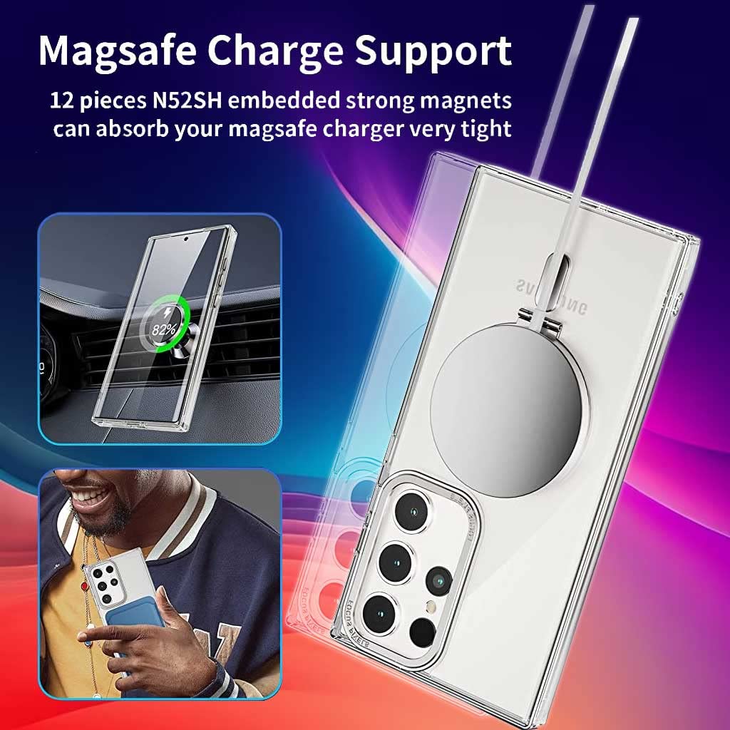 ZORBES Phone Case for Samsung Galaxy S23 Ultra, with Kickstand Ring, Metal Frame Lens Protection, S23 Ultra Phone Case Compatible with Mag Safe Support Wireless Charging Silver