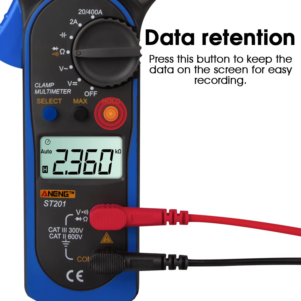 Supvox ST201 Clamp Multimeter and Smart Digital Multimeter with Test Leads & Zip Bag, Resistance Ohm Transistor Testers AC Current Voltage Frequency Resistance Capacitance Diode Tester