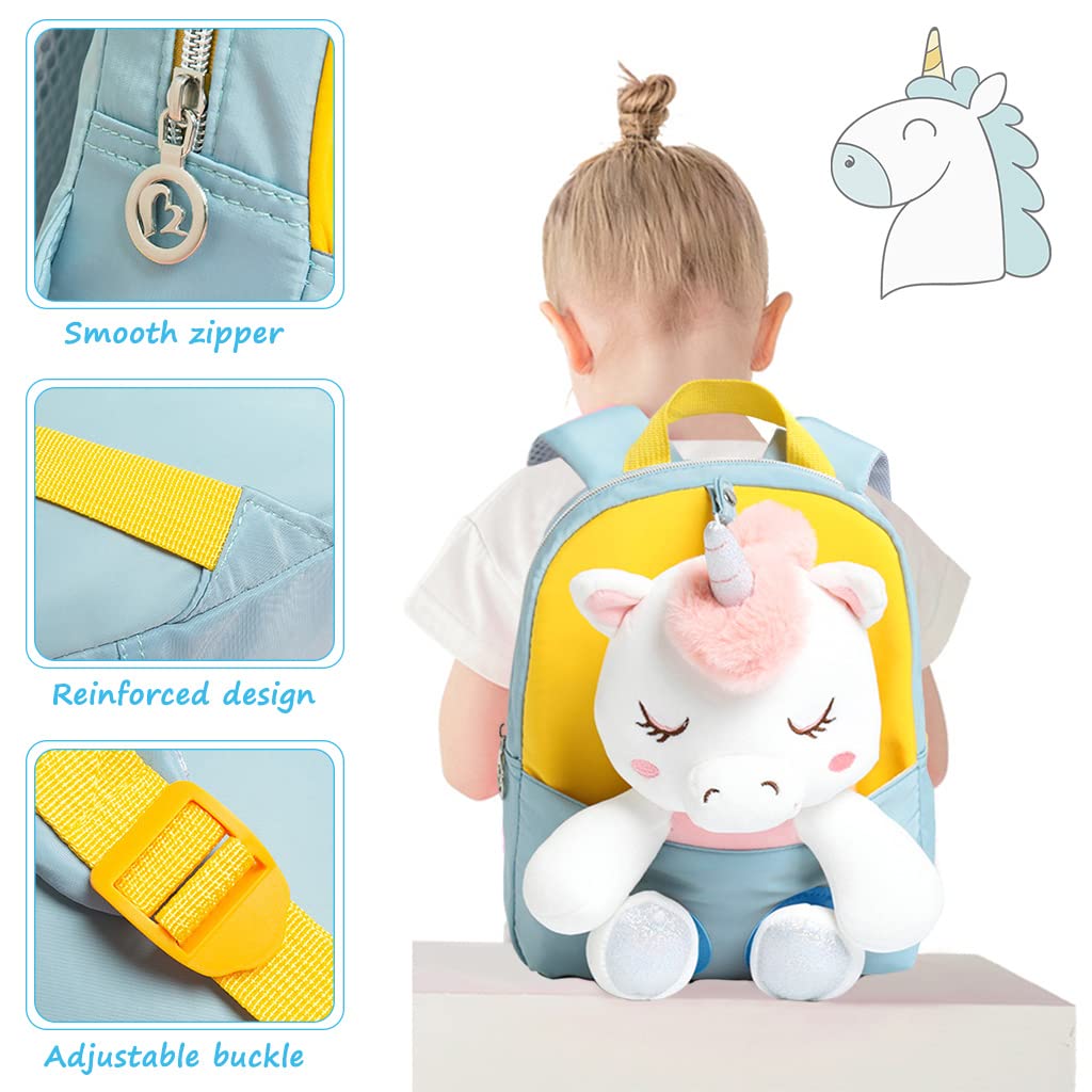 PALAY Baby Backpack Kids Backpack for Girls & Boys Plush Bag with with Cartoon Unicorn Stuffed Toy(Detachable) for Toddler Baby Gift Backpacks for 1-3 Years Old Child 22 * 26cm (Grey)
