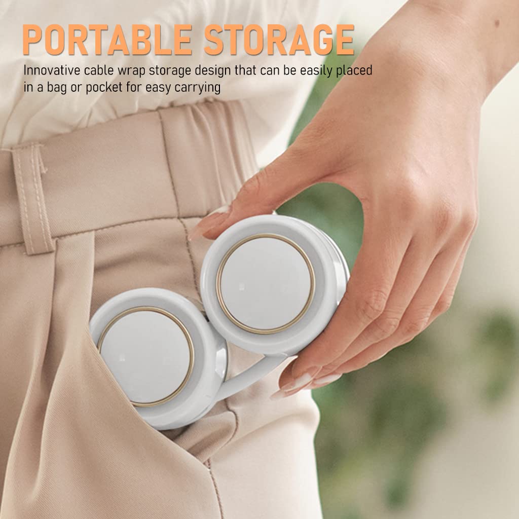 HASTHIP 1600mAh Wire Wound Storage Neck Fan, Mini Usb Neckband Fan Hands Free Bladeless Neck Fan, with 3-Speed Foldable Neck Fan for Travel, Walking, Commuting, Outdoor Indoor, kitchen