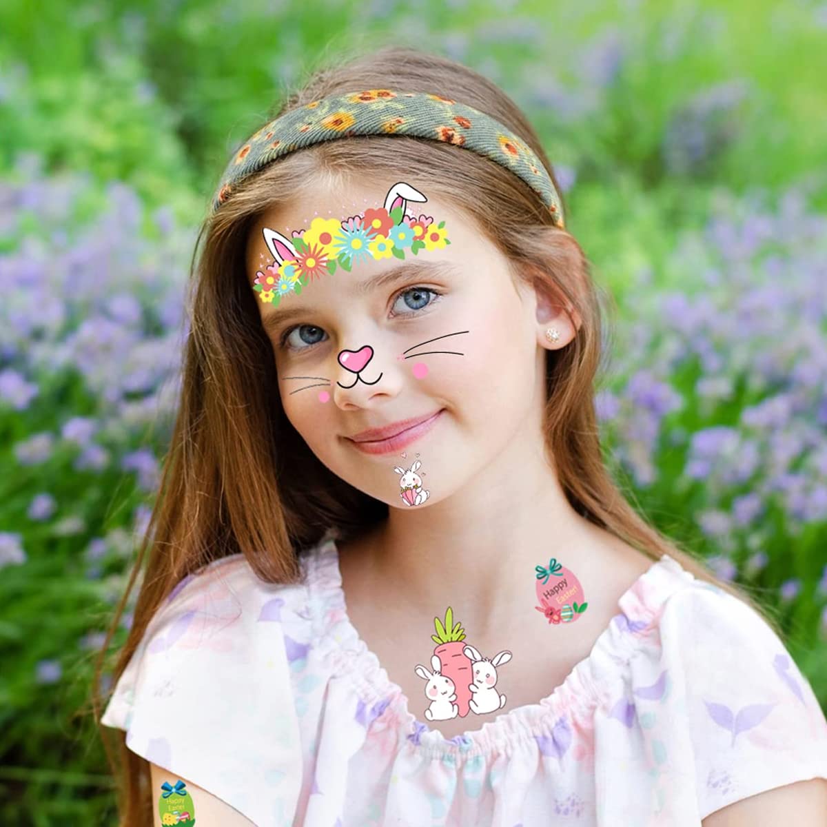 MAYCREATE Temporary Face Tattoo Sticker for Kids, 10 Sheets Cartoon Animal Body Face Makeup Stickers for Girls Boys, Water Transfer Cute Fairy Stickers Set for Theme Party, Halloween
