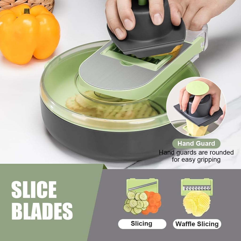 HASTHIP Vegetable Chopper Food Grater Slicer 8-in-1 Kitchen Vegetable Processor Large Capacity Salad Maker Double Layer Vegetable Chopper with Drain Basket with Hand Guard & Egg Seperator