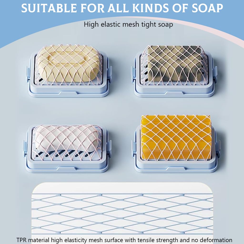 HASTHIP 2Pcs Soap Holder with Bubble Net 2 in 1 Sope Saver Box with Flexible Bubble Net Soap Drain Box Plastic Soap Saver Hand Sope Holder for Kitchen, Bathroom