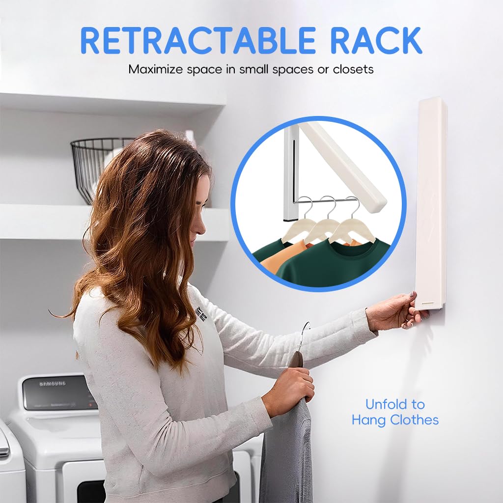 Serplex Folding Hanger Rack Wall Mounted Laundry Racks Space Saving Vertical Hanger Rack Drying Rack Screw Fixed Wardrobe Hanging Rack for Closet, Balcony, Wall, Room