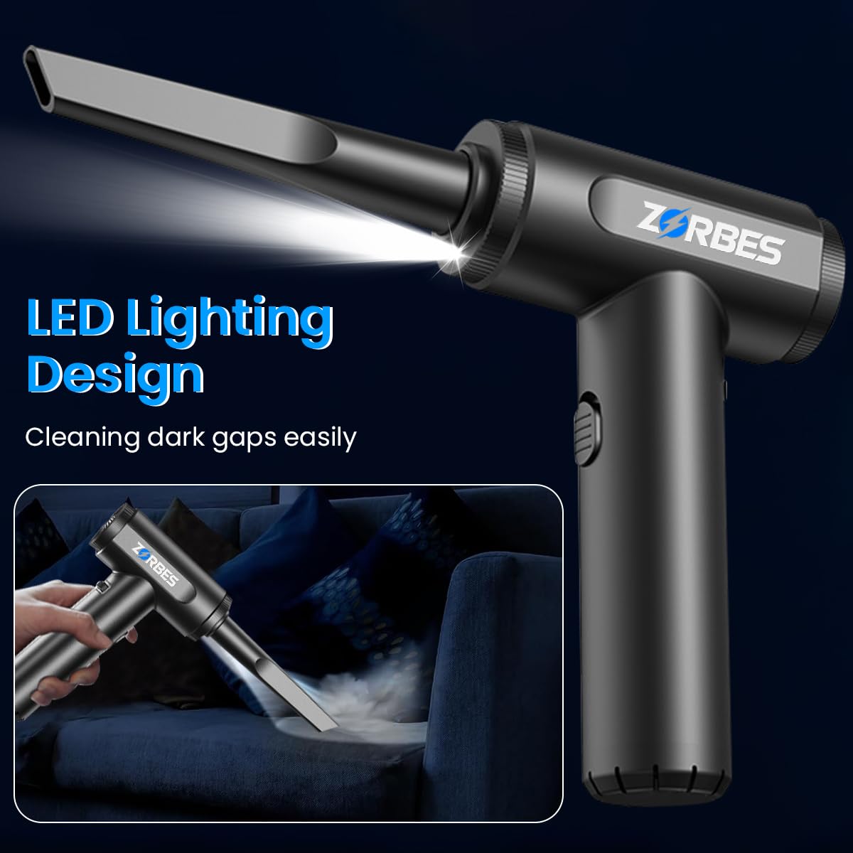 ZORBES Compressed Air Duster with LED, 500W 100500RPM Air Blower and 10 Speeds Adjustable Air Compressor Machine with 5 Nozzle Attachment Blower Machine, Suit Air Blower for Dust Cleaner for Home