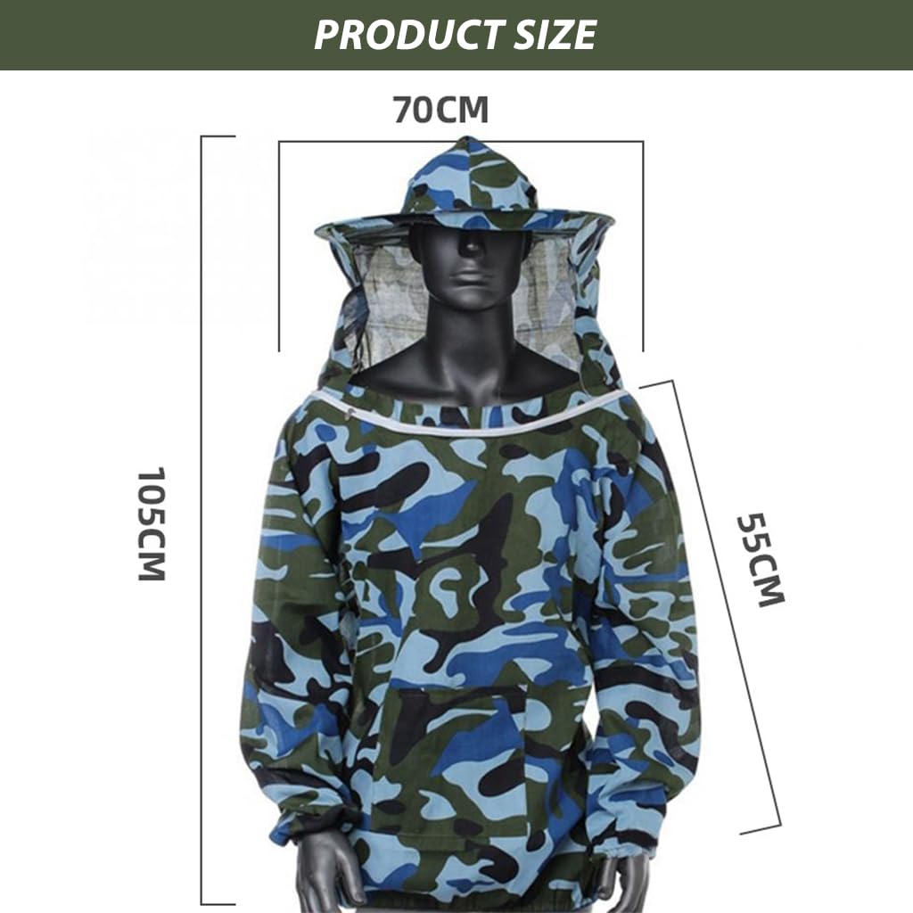 HASTHIP Bee Suit with Detachable Veil Hat, Camouflage Beekeeping Top, Protective Equipment, Elastic Cuff & Elastic Hem Closure