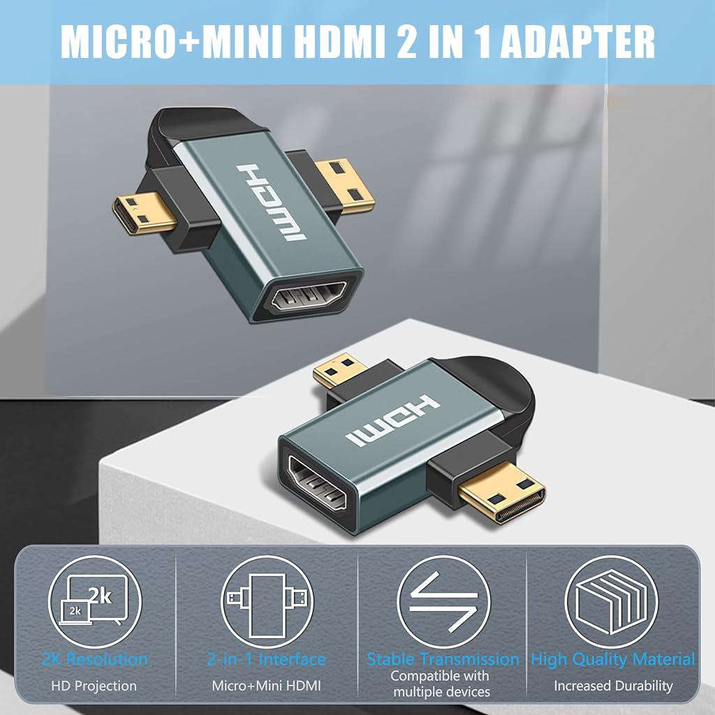 Verilux HDMI Adapter, Mini HDMI to HDMI Adapter, Male to Female HDMI Converter, 4K@60Hz HDR 3D Dolby 18Gbps, Compatible for Nikon Zfc/Raspberry Pi 4/Sony A6000/GoPro Hero and Other Action Camera