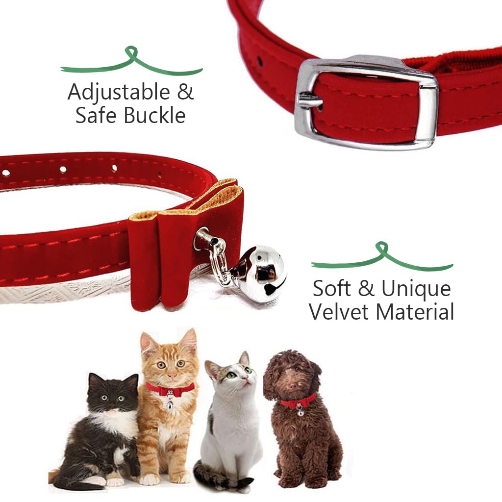 Qpets Cat Collar, Adjustable Cat Belt, Strong Breakaway Buckle Cat Collar with Bell, Velvet Neck Strap Cats Collar Soft Plush Collar Cat Gift (Total Length 36CM/14.17in)