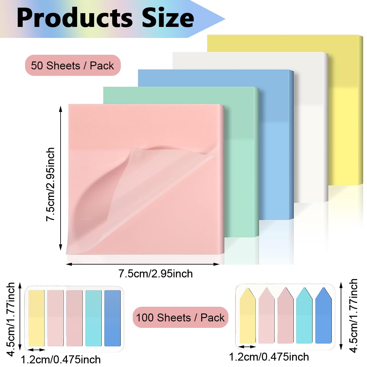 HASTHIP 650 Sheets Sticky Notes, Self Adhesive Transparent Sticky Notes, Pastel Clear Sticky Notes, See Through Coloured Translucent Sticky Notes for Students School Office Supplies