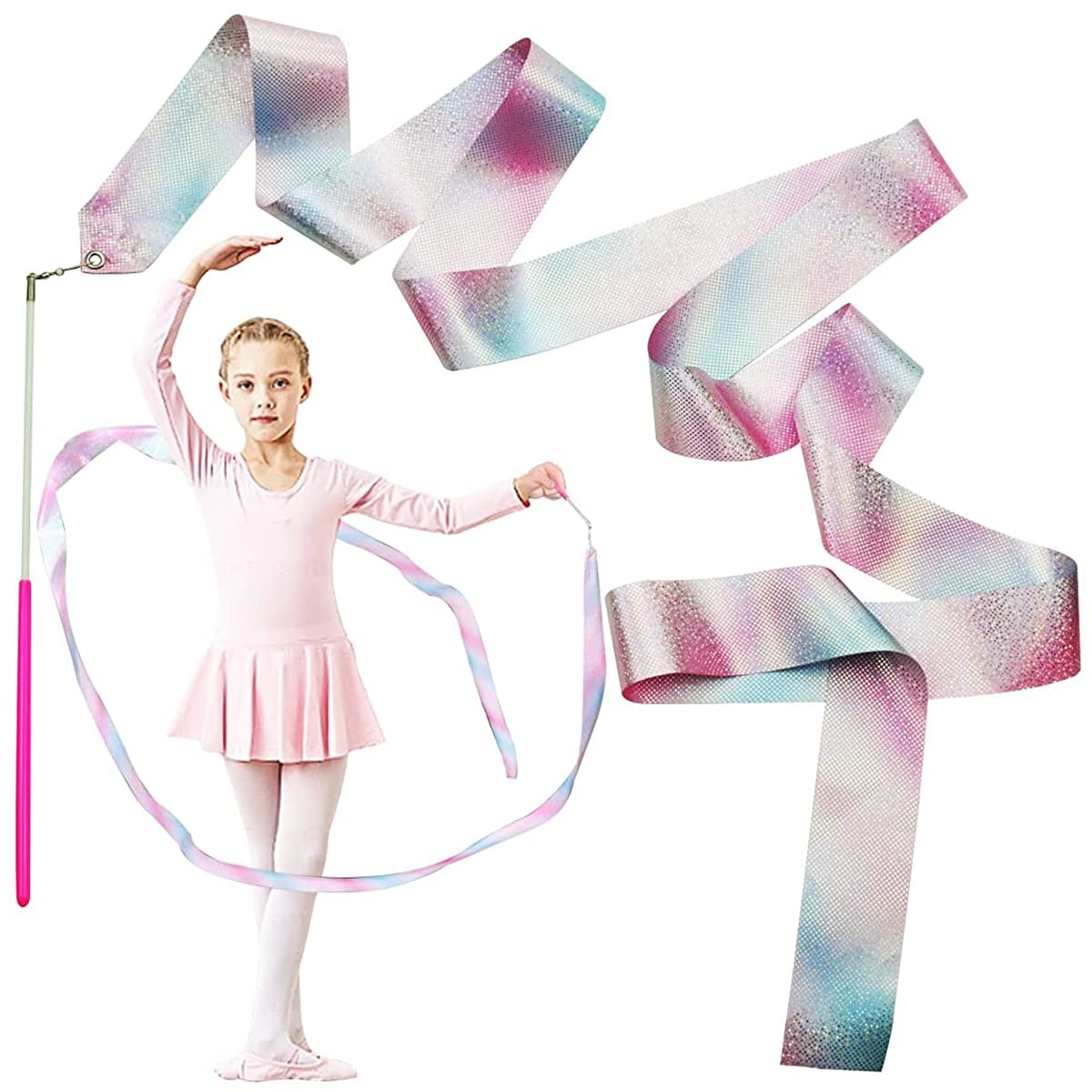 HASTHIP 2-Pack Sports Ribbons with Sticks, Dance Belts with Bar Kids 2m, Rhythmic Gymnastics Belts, Dance Gymnastics Belts, Dance Belts, Rainbow Swing Belts, Spin Belts, Kids Gymnastics Belts