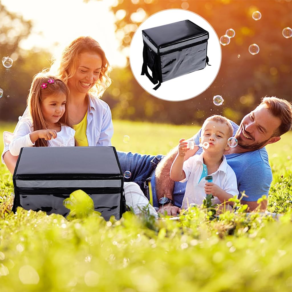 Serplex Insulated Food Delivery Bag with Fixed Base and Stand Rack Portable 32L Food Delivery Box with Shoulder Strap, Waterproof Food Storage Bag for Delievery, Camping, Picnic,(17