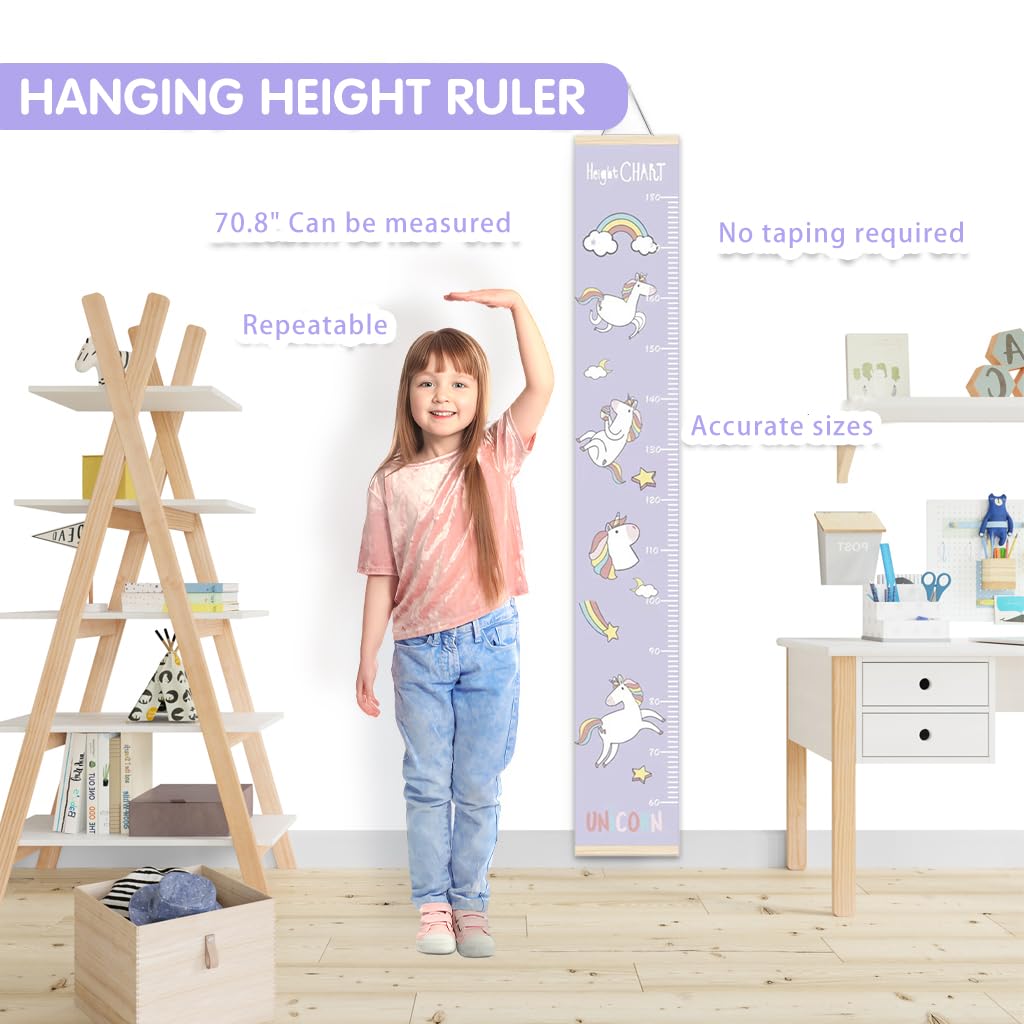 SNOWIE SOFT Cartoon Unicorn Growth Chart for Kids 60-180cm Wall Hanging Growth Chart for Kids & Teenagers Canvas Cartoon Growth Chart Waterproof Canvas Growth Chart for Kid's Room