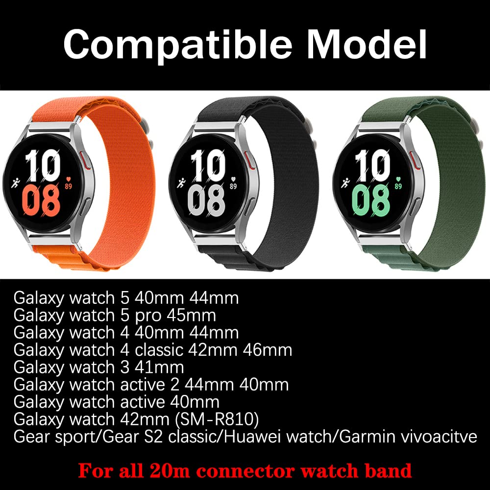 ZORBES 20mm Nylon Watch Band for Samsung Galaxy Watch 4 40mm 44mm, Galaxy Watch 5 40mm 44mm, Galaxy Watch 5 Pro 45mm, Galaxy Watch 4 Classic 42mm 46mm, Adjustable Replacement Watch Strap for Samsung Watch 5