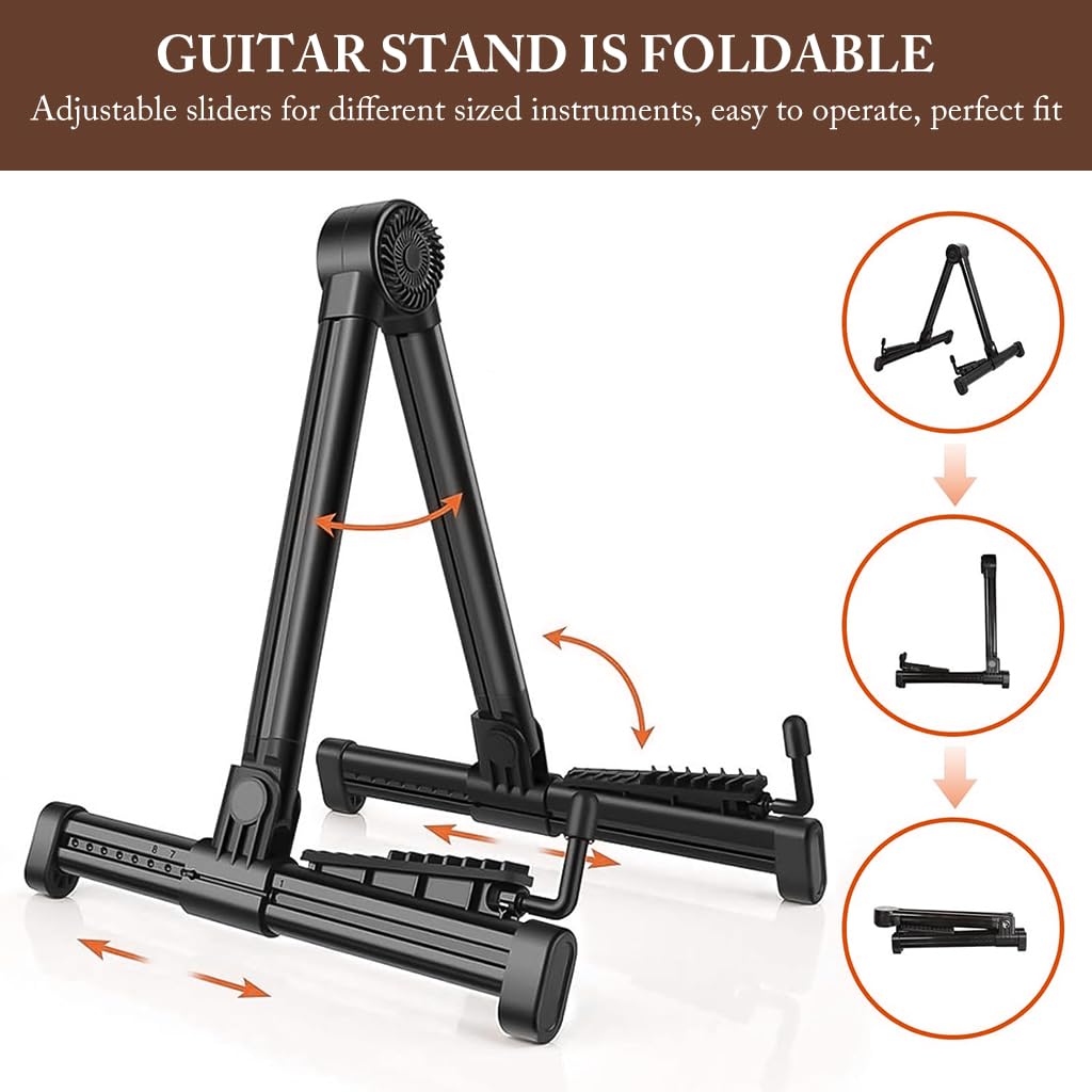 ZORBES Guitar Floor Stand Folding Guitar Rack Stand Guitar Tripod Stand Acoustic Guitar Rack Stand Anti-Scratch Silicone Padded Design Universal Adjustable Guitar Stand for Ukulele, Bass, Violin