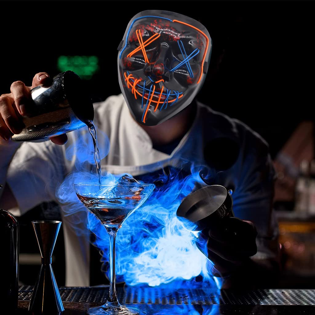 PATPAT Halloween Light Up Mask LED Mask EL Wire Scary Mask for Halloween Festival Party ,Masquerade Cosplay Light Up Face Mask for Men Women Kids (Mult Blue & Orange)