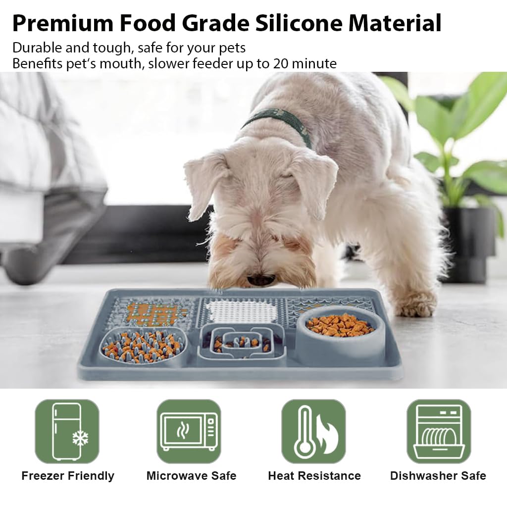 Qpets Lick Pad for Dog Cat, Food-Grade Silicone Dog Food Mat Slow Feeding Mat for Wet Food, Peanut Butter, Rectangular Lick Pad with Suction Cups, Perfect Use During Training, Bathing, Grooming