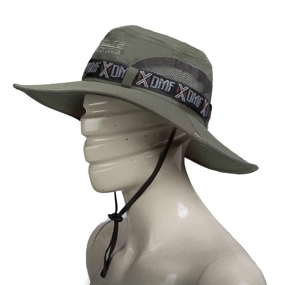 GUSTAVE Men's and Women's Breathable Polyester with Mesh UPF 50 Protection Outdoor Sun Protection Cap Wide Brim Summer Hat (Army Green)