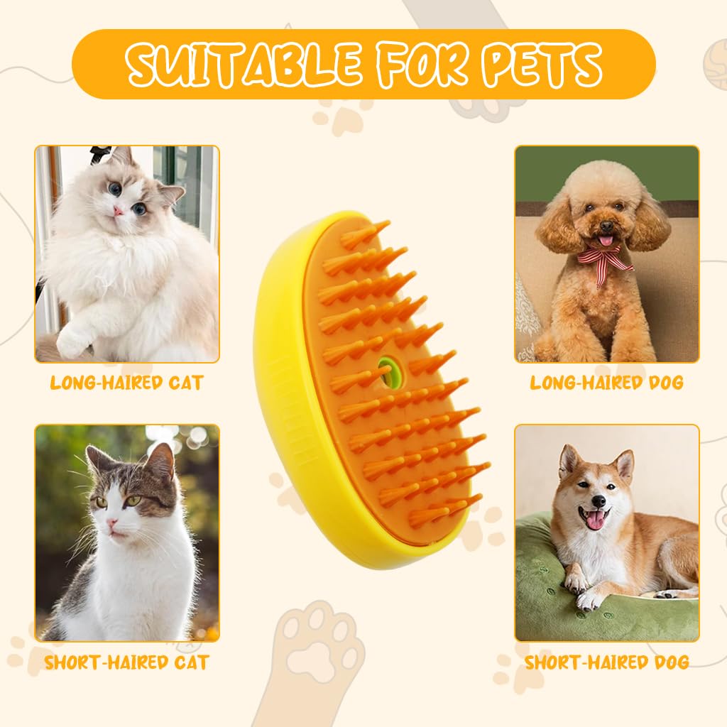 ZIBUYU Steam Brush for Dog Cat, 3 in 1 Bath-Free Electric Cleaning Brush Usb Grooming Brush for Cat Dog Usb Rechargeable Steam Massage Pet Hair Water Brush Remove Mat Shedding
