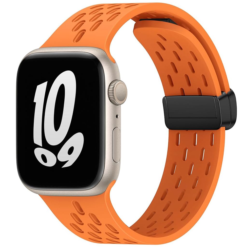 ZORBES Watch Band 38mm Universal Watch Strap for Apple Watch 41mm/ 40mm/ 38mm Fashion Silicone Sport Wristwatch Band Adjustable Magnet Clasp Watch Band, 2pcs, Black & Orange