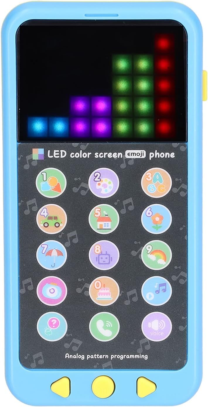 PATPAT Fun Musical Phone Toy for Baby LED Touch Button Phone Toy Learning Toy Phone with 15 Functions Sensory Toy Playful Simulation Phone Toy Music Phone Gift Toy for Kids Children's Day Gift, Blue