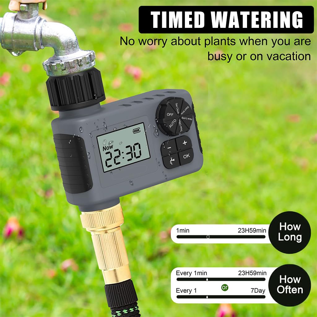 HASTHIP Drip Irrigation Timer for Garden Farm with Universal Faucet connector, Irrigation Water Timer, Easy to Use Automatic Watering System, Waterproof Digital Irrigation Timer System for Lawns
